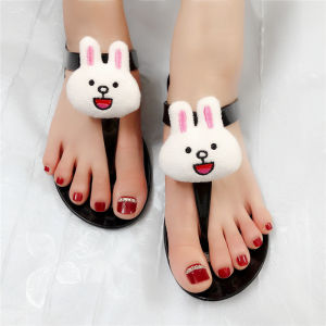 CXL Women Beautiful Flip Flop Bohemian Style Fashion Sandals Cartoon Rabbit Jelly Flat Slippers (Size 36-41)