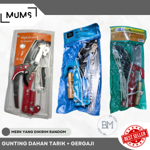 BMS - Gunting Dahan Tarik + Gergaji Pisau Dengan Tali +/- 23 Meter Multifungsi 2 in 1 Gergaji Graji Galah Tongkat Potong Dahan Ranting Pohon Rambutan Kopi Cengkeh Alat Kebun Gunting Dahan Pemotong Serbaguna Anti Karat Tree Pruners Saw 2in1