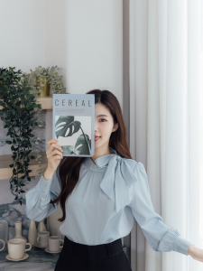 Onceandtwice | Cereal Shirt เสื้อเชิ้ตคอผูกโบว์ เสื้อเชิ้ตผู้หญิงแขนยาว ใส่ทำงาน ผ้าซาตินพรีเมี่ยมอย่างดี