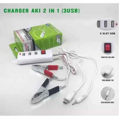 Charger Hp Aki Motor Portable 3 USB 6 in 1 Serbaguna
