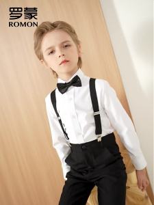 罗蒙儿童礼服演出服男童主持长袖长裤背带套装