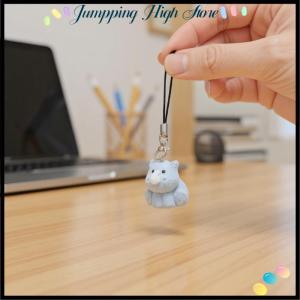 【Jumpping】 Flocking Penguin Hippopotamus Animal Keychains Phone Lanyard Resin Cute Tiger Beaver Bear Rhinoceros Bag Earphone Case Pendant