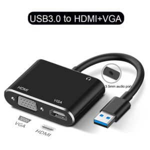 อะแดปเตอร์ VGA ที่รองรับ USB 3.0 เป็น HDMI สำหรับ 2 in1 ตัวแปลง VGA ที่รองรับ USB 3.0 เป็น HDMI สำหรับ Windows 7/8/10 OS