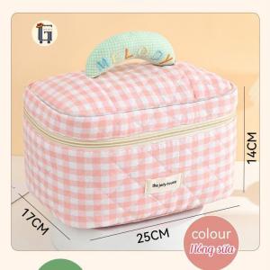 Túi đựng mỹ phẩm du lịch phong cách Hàn Quốc chất liệu cotton logo thêu hàng có sẵn tại TP.HCM