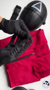 Halloween Party Costume Red Guardian Gloves Belt Kids Jumpsuit Doll Adult Cosplay