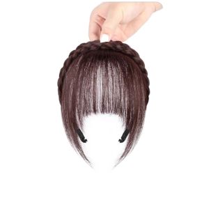 MYCOLOR ขอบเรียบ ที่คาดผมหน้าม้าปลอม ซินเธติก ที่คาดผมแบบถัก ต่อผมแบบแบง วัสดุจัดแต่งทรงผม ดำ คลิปออนแฮร์พีซ ผู้หญิง