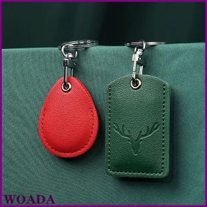 WOADA 1Pc Access Card Case Leather Card Holder Keychain Key Ring Door Lock Access Tags ID Card Case Keychain Access Card Bag