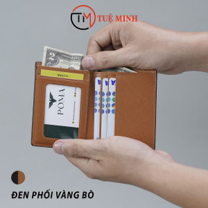 Ví Nam Đứng Da Saffiano mini Cao Cấp P014-DV phối màu đen vàng bò thời trang - BH 12 THÁNG
