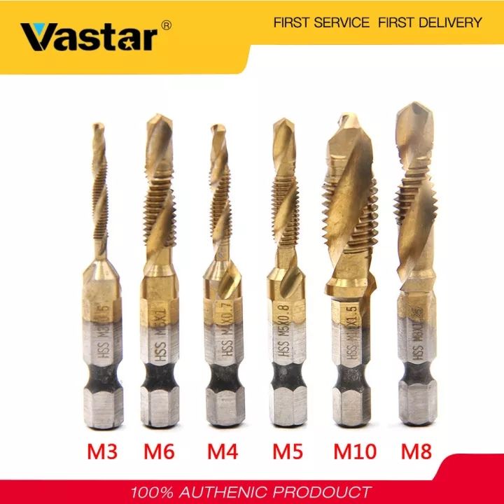 Vastar 6Pcs Hex Shank Titanium Plated HSS Screw Thread Metric Tap Drill
