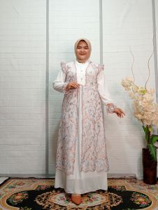 Dress Outer Gamis Muslim Wanita Pesta Kondangan Brukat Mix Crinkle Terbaru Elegan