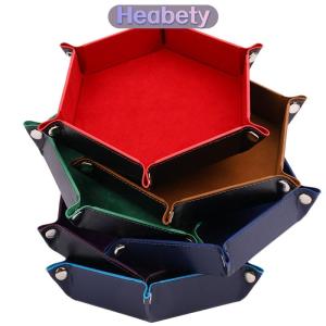 Heabety  Hộp khay xúc xắc có thể gập lại khay vuông đựng xu hình lục giác gấp bằng da PU trò chơi xúc xắc
