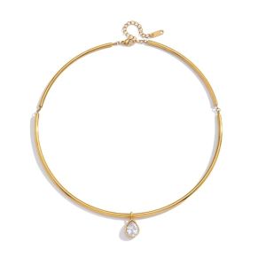 ZYJC Zircon hình học Dây chuyền dây Mạ vàng Có thể điều chỉnh Dây chuyền đeo cổ Retro Thép không gỉ Vòng cổ Trang sức thời trang