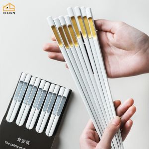 Vision 10 cặp đũa hợp kim Trung Quốc chống trượt có thể tái sử dụng đũa đũa đũa cao cấp gia đình mờ đóng gói đũa gia đình đầu vuông Đũa dài