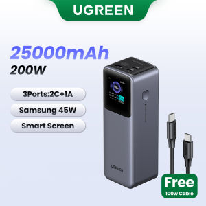 UGREEN 25000mAh Laptop Powerbank PD 200W 2C1A Fast Charging Power Bank for Laptop Power Adapter Dell Lenovo MacBook Pro/Air Dell XPS iPad Mini/Pro Samsung Galaxy S24 Ultra Z Fold6 M14 Z Flip5 Xiaomi Huawei Honor Pixel and More