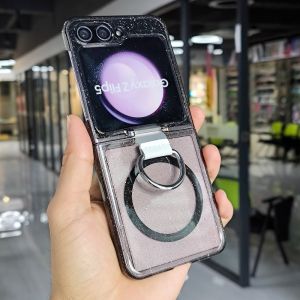 Ring Holder Glitter Case for Samsung Galaxy Z Flip 7 6 5 Zflip 3 4 Wireless Charging Acrylic Flip7 Cover