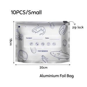 10 Pcs/Bag Zip Lock Safe Large Capacity Fresh-keeping Lock Freezer Bag Aluminium Foil Bag Reusable Freezer Aluminum Foil Storage Bag