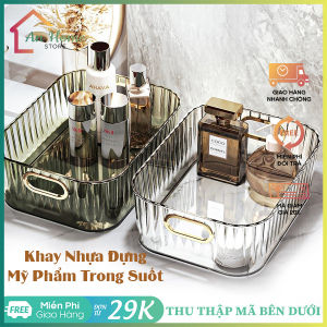 Khay Pha Lê Khay Nhựa Đựng Mỹ Phẩm Và Đồ Để Bàn Trong Suốt Dày Dặn Có Tay Cầm Mạ Vàng Sang Trọng