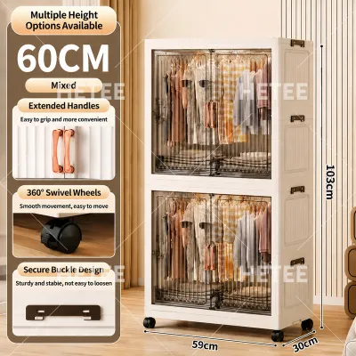 HETEE Folding Wardrobe Cabinet with Big Wheels High Capacity Durabox Plastic Organizer for Baby Clothes Toys Storage cabinet for clothes