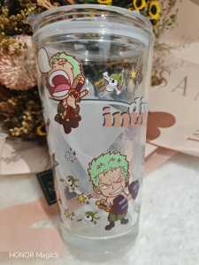 450ml Disney Pooh Animation One Piece Unicorn Hello Kitty beauty and beast unicorn Aladdin mermaid Totoro Elsa Frozen Double Layer Glass Milk Cup with Straw Mug with Scale Transparent Graffiti Style Kid Gift Portable Milk Drink Water Bottle