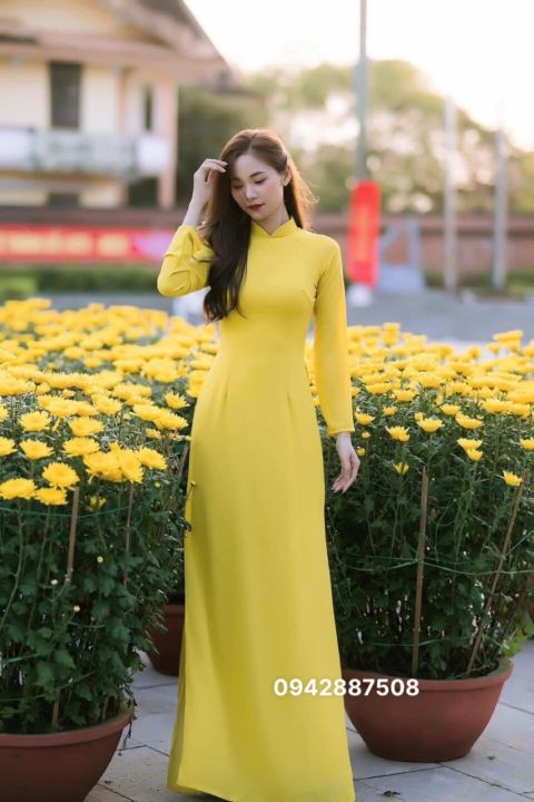 Áo dài màu vàng, áo dài Chifron 4 tà siêu đẹp rủ tà và tôn dáng | Lazada.vn