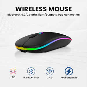 Popcorn Wireless Mouse Bluetooth and 2.4Ghz USB Receiver Optical Slim Adjustable Mice Rechargeable