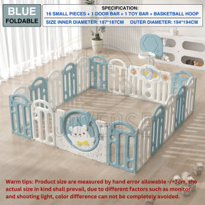 JOYEASE Foldable Gaming Fence 16+2 Baby Playyard Baby Fence Kid Safety Play Fence Playpen Pagar Permainan Keselamatan Kanak Grey / Blue