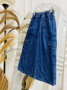 Meltz.id - Celana Kulot Cargo Jeans Panjang Snow Kantong Tempel Anak Perempuan Umur 7 - 10 Tahun