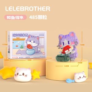 Mainan Bricks Mini kucing yang beruntung DIY Nano Block Puzzle Mainan Anak Perempuan