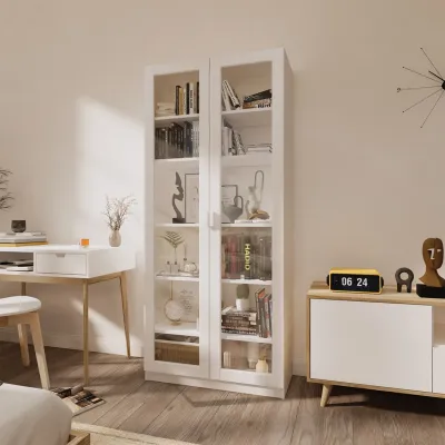 Koncept Furniture ตู้สูงบานเปิดกระจกใส PLAY รุ่น JOBIO สีขาว (80x37x180 ซม.)