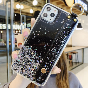 Crashstar Sequin Sao Rõ Ràng Mềm vỏ điện thoại Với dây đeo cổ tay cho iphone 15 14 13 12 11 Pro Max Mini XS Max XR X 8 7 6S 6 Plus + SE 2020 Trong Suốt ốp điện thoại silicon Với dây đeo tay đế dạng nhẫn Chủ Thời Trang Chống Sốc ốp điện thoại