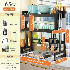 Lifinity Kệ Nắp Nhà Bếp Đa Năng Giá Đựng Bát Đĩa Đa Năng Thép Carbon Màu Đen&Trắng Chống Bụi Bồn Rửa