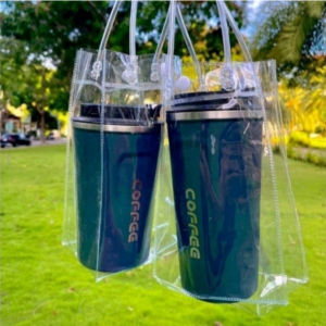 🇸🇬 Transparent Holder With Handle and Buckle  For DIY Gifts Wrapping Thermal Cup Mug Water Bottle Thermos Hot Cold Coffee Bubble Tea Tumbler Drink Plastic Carrier Portable Car Travel Tumblr Drinkware Bag Leakproof Waterproof Takeaway Hand Carry Storage