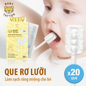 Que Rơ Lưỡi BABY TATTOO Đầu Que Mini Giúp Làm Sạch Răng Miệng Cho Bé Thiết Kế Mềm Mại Hộp 20 Que
