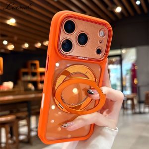 for Magsafe Rotating Bracket Transparent Acrylic Case for iPhone 17 16 Pro Max Ring Holder Stand Acrylic Shockproof Clear Cover