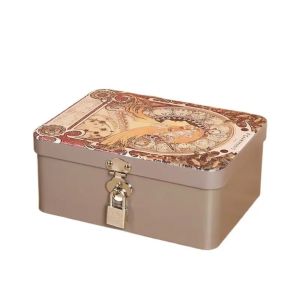 JOYPICKS High Quality Tinplate Box Large Capacity Multi-purpose Locking Storage Trunk Trinket Organizer Hard Jewelry Storage Metal Box Household