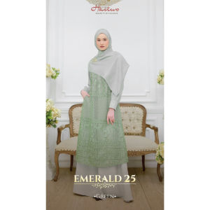 Haitwo Emerald 025 Gamis Kondangan Bahan Reina Crepe Embrodery Ethnic Tulle Green Mocca PROMO SALE