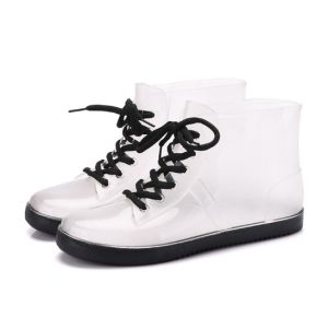 shop24📱สต็อกไทย รองเท้าบูทยาง กันน้ำ กันลื่น สีใส 2 สี ขอบดำ / ขอบชมพู