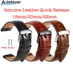 18 20 22mm Width Quick Release Genuine Leather Watch Band for Samsung Galaxy 3/4 41mm 42mm 45mm 46mm Gear S2 S3 S4 For Huawei GT For DW Flat Head Universal Watch Band