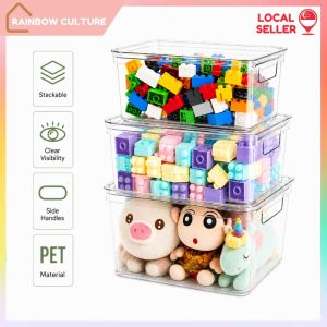 【Rainbow Culture】 Clear Toy Storage Box with Lid Stackable Dustproof Organizer for Building Blocks Plush Toys Books