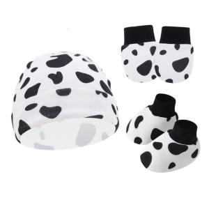 หมวกถุงมือทนต่อการขีดข่วน3ชิ้นชุด Footie ถุงมือผ้าฝ้ายระบายอากาศได้พร้อมฝากระโปรงหน้ารถ Essential เด็ก0-6เมตร