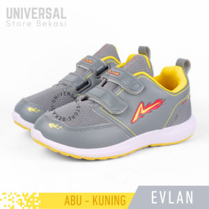 Sepatu Sekolah Anak Laki Laki SD TK PAUD Perekat Sneakers Ando Evlan Abu Kuning