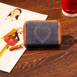 EERSHENSHI  กระเป๋าใส่บัตรลายหัวใจน่ารักสำหรับผู้หญิง ขนาดเล็กพกพาสะดวก มีช่องเก็บบัตรหลายช่อง ดีไซน์สไตล์สตรีทแฟชั่น