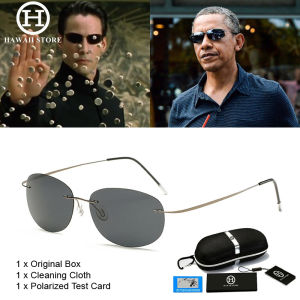 HAWAII Fashion Men Driving Ultralight Titanium Polarized Sunglasses Brand Design Rimless Oval Frame Sun Glasses UV glass