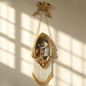 FFBH French Retro Wall Accents Pearl Tassel Bedside Wall Paintings Luxury Home Wall Hanging Crafts Interior Furniture Accessories T2Y7B