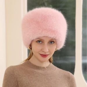 EASYEAH Faux Fox Fur Faux Fur Hat Thick Plush Russian Style Bucket Hat Fashion Warm Snow Ski Cap Women