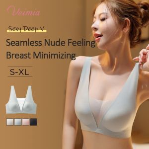 【OFFICIAL】 Deep V-neck Seamless Tank Top Style Bra Anti-sagging Open-back Design Plus Size Wireless Bra Light Compression Shaping And Supportive Lingerie