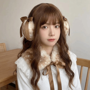 GENENIC Faux Mink Fur Deer Patterned Faux Fur Scarf Thick Warm Soft Fluffy Plush Neck Warmer Cute Windproof Cross-tie Scarf Women Ladies