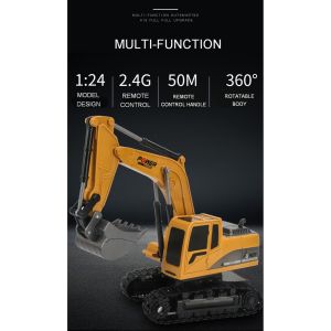 Alloy RC Excavator Toys 2.4G Remote Control 360° Rotation Engineering Vehicle Toy 1:24 Excavator