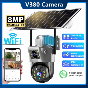 4K 8MP Wifi Năng Lượng Mặt Trời Máy Ảnh Dual-Màn Hình Bảo Vệ an ninh ngoài trời Wifi PTZ Camara Tự Động Theo Dõi Pin Camera an ninh bảo mật Cam V380