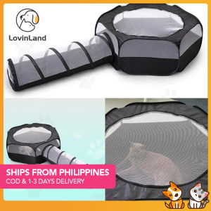 Lovinland Cat Tunnel Cage House 2 in 1 Interactive Foldable Breathable Outdoor Indoor Play Tent and Tunnel for Cats Kitten Rabbits Hamster